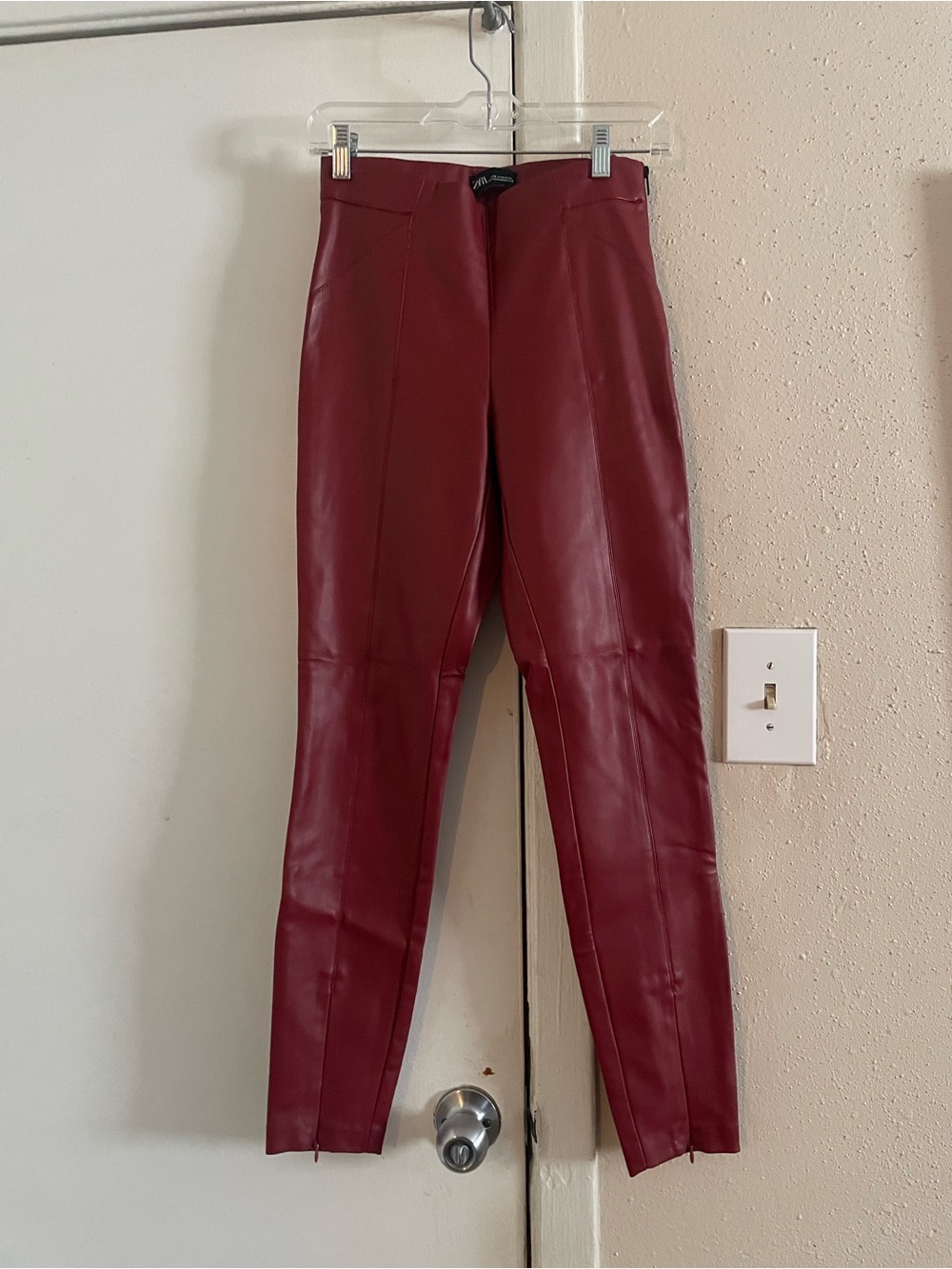 ZARA Wine Faux Leather Slim Pants